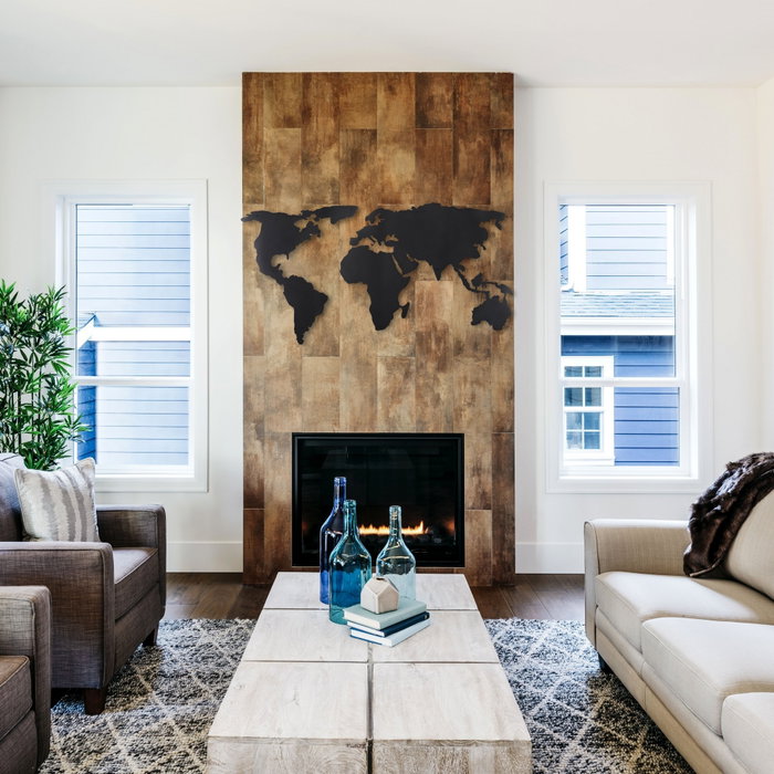 Wallity World Map Silhouette Escultura de pared de metal negra